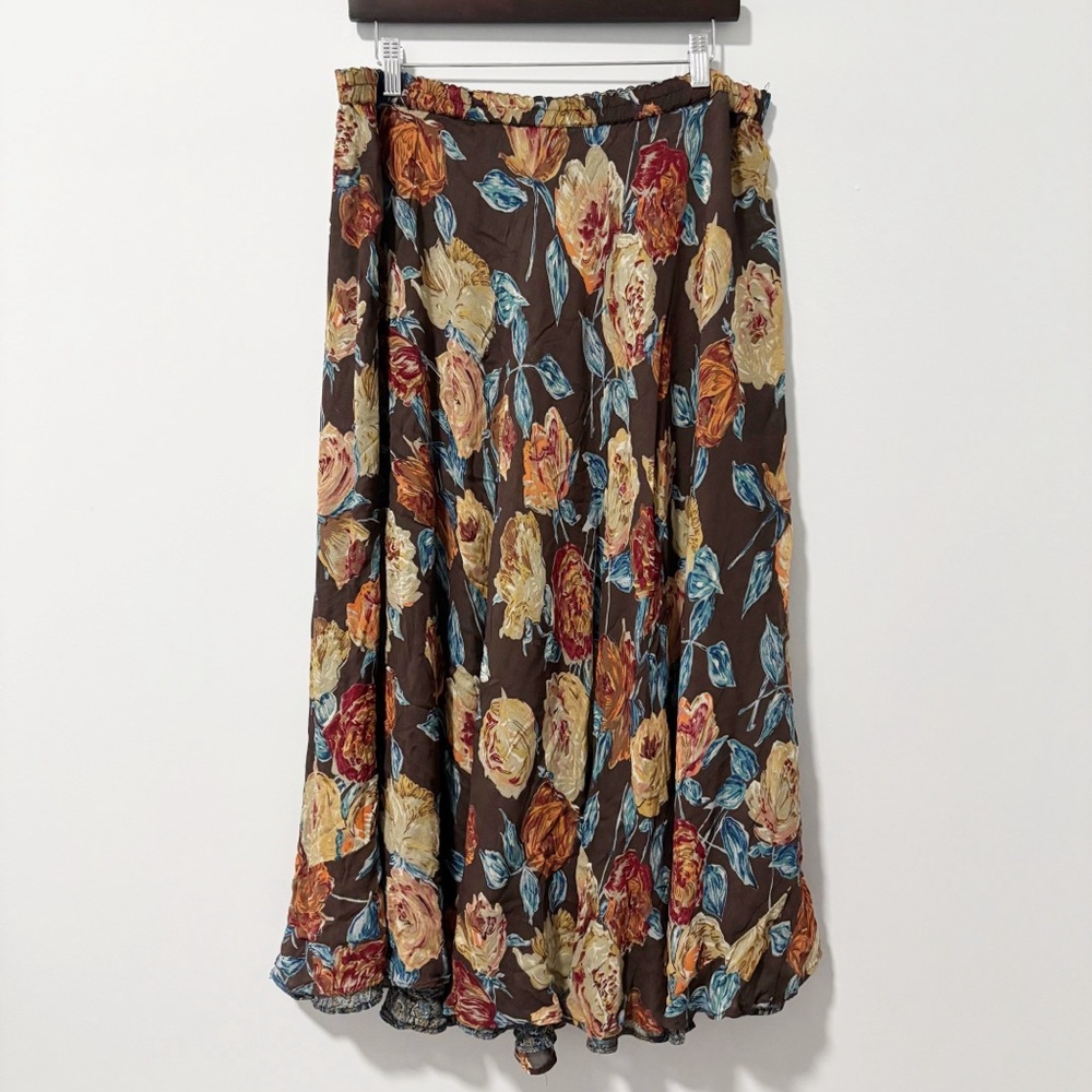 Coldwater Creek Brown Floral Midi Skirt